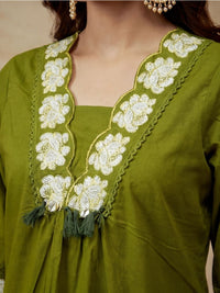 Embroidered V-Neck Kurta & Trousers With Dupatta