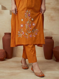 Embroidered Round Neck Kurta & Trousers With Dupatta