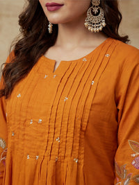Embroidered Round Neck Kurta & Trousers With Dupatta