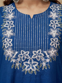 Embroidered Cotton Blend Keyhole Neck Kurta & Trousers With Dupatta