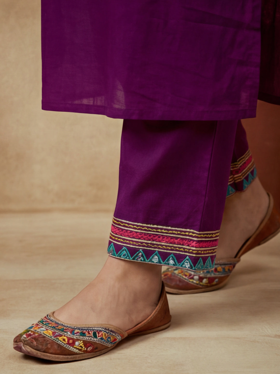 Embroidered V-Neck Kurta & Trousers With Dupatta