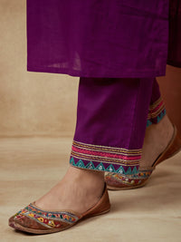 Embroidered V-Neck Kurta & Trousers With Dupatta