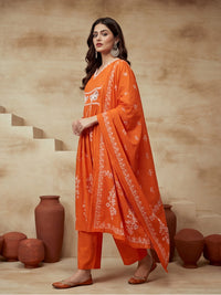 Embroidered V-Neck Kurta & Trousers With Dupatta