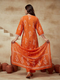 Embroidered V-Neck Kurta & Trousers With Dupatta