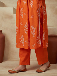 Embroidered V-Neck Kurta & Trousers With Dupatta