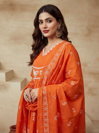 Embroidered V-Neck Kurta & Trousers With Dupatta