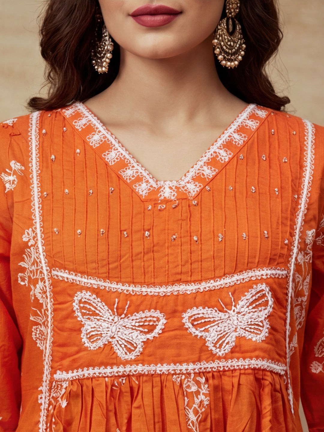 Embroidered V-Neck Kurta & Trousers With Dupatta