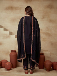 Printed Cotton Blend V-Neck Kurta & Trousers With Dupatta
