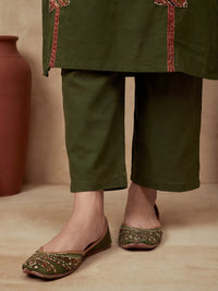 Printed Cotton Blend V-Neck Kurta & Trousers With Dupatta