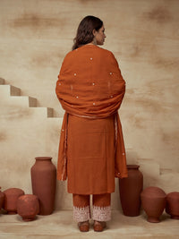 Embroidered V-Neck Kurta & Trousers With Dupatta