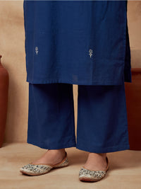 Embroidered Cotton Blend Keyhole Neck Kurta & Trousers With Dupatta