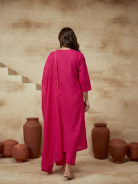 Embroidered V-Neck Kurta & Trousers With Dupatta