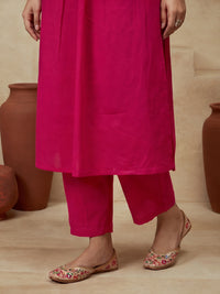 Embroidered V-Neck Kurta & Trousers With Dupatta