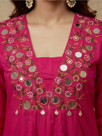 Embroidered V-Neck Kurta & Trousers With Dupatta