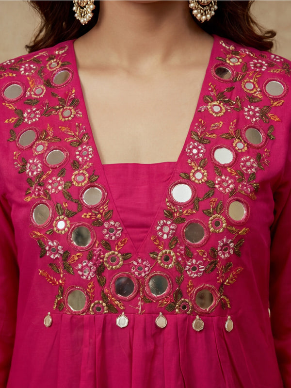 Embroidered V-Neck Kurta & Trousers With Dupatta