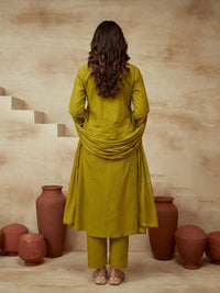 Embroidered V-Neck Kurta & Trousers With Dupatta