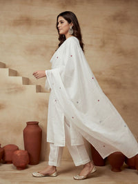 Embroidered Keyhole Neck Kurta & Trousers With Dupatta