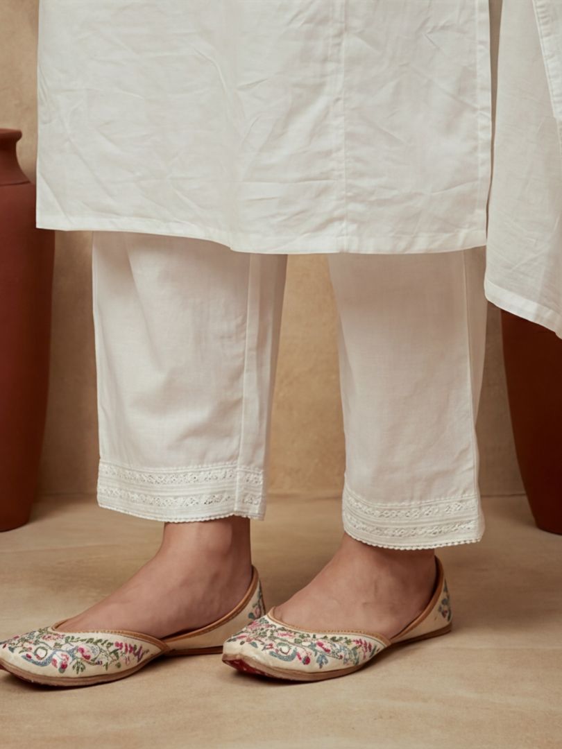Embroidered Keyhole Neck Kurta & Trousers With Dupatta