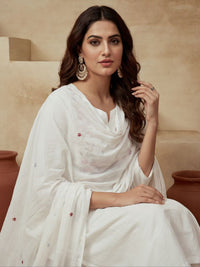 Embroidered Keyhole Neck Kurta & Trousers With Dupatta