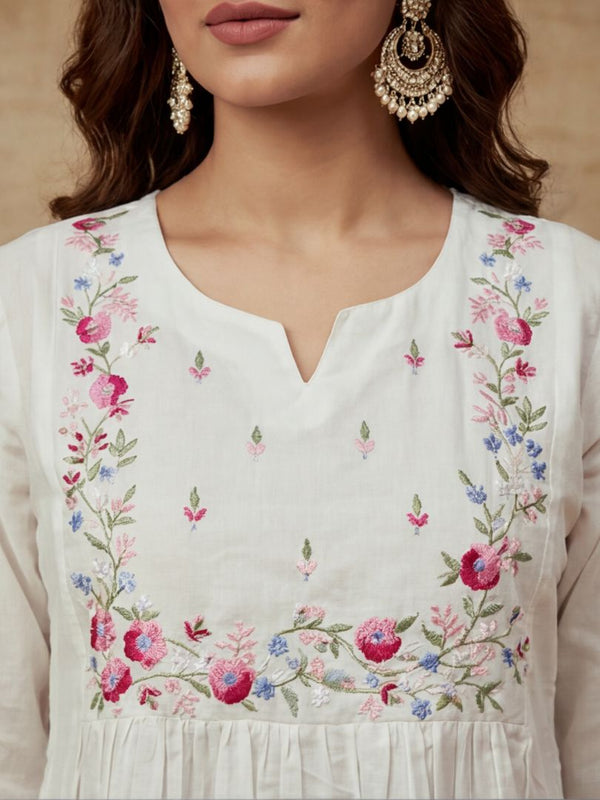 Embroidered Keyhole Neck Kurta & Trousers With Dupatta
