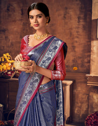 Khun Rajmalhari Khun Saree Azure Blue