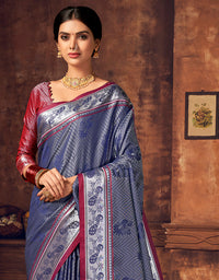 Khun Rajmalhari Khun Saree Azure Blue