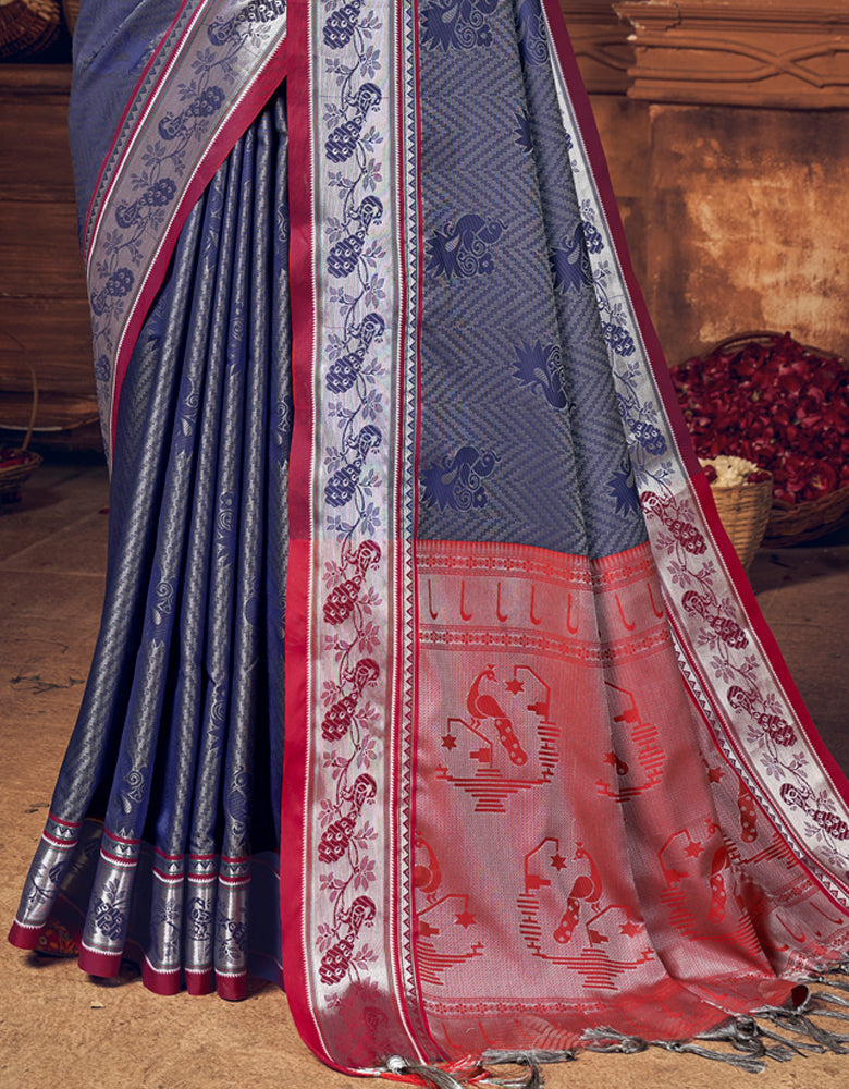 Khun Rajmalhari Khun Saree Azure Blue