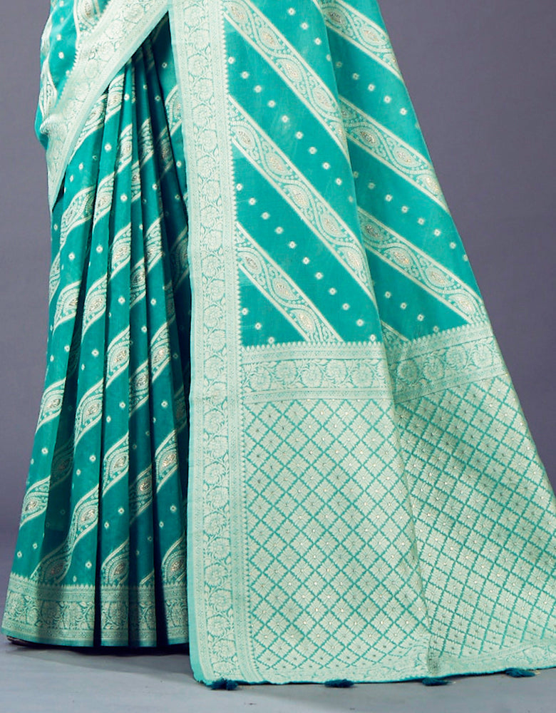 Ashavali Bandhej Saree Turquoise Blue (KV/V2)