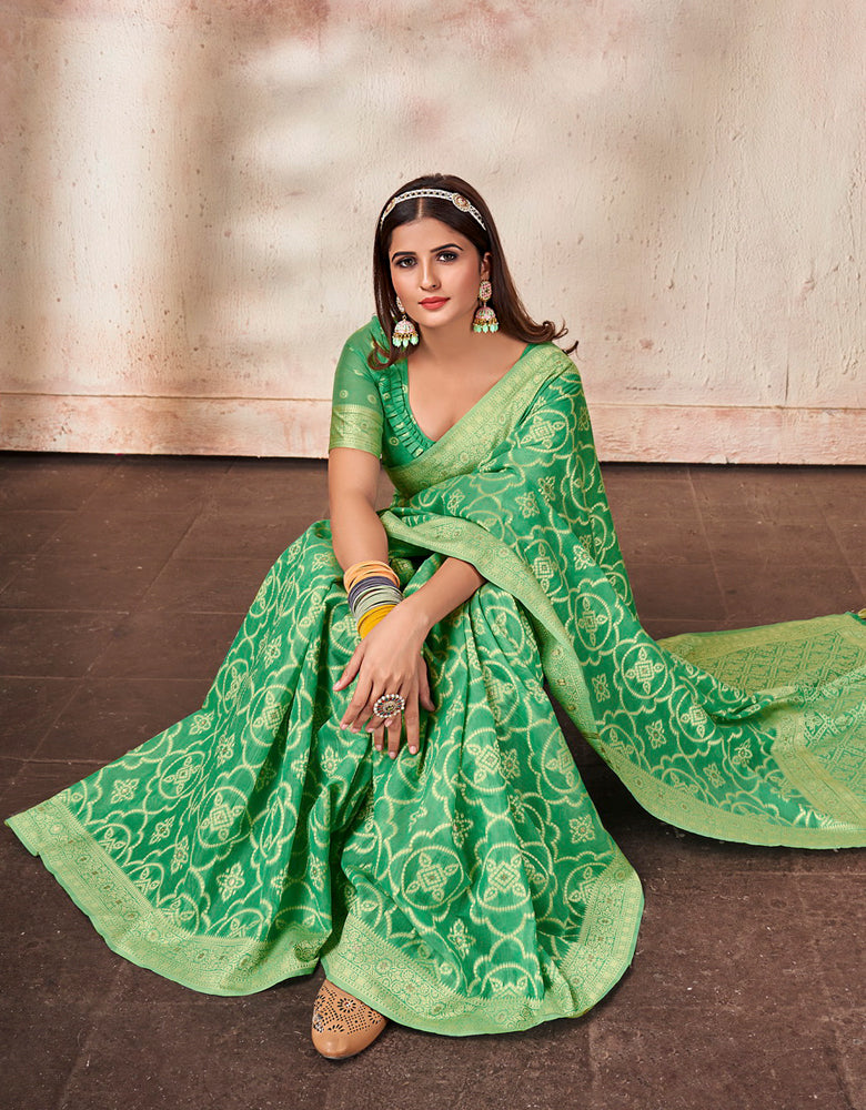 Ashavali Bandhej Saree Lush Green (KV/V3)