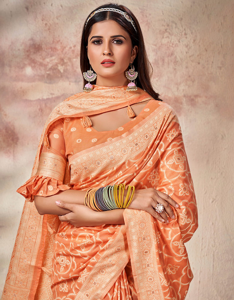 Ashavali Bandhej Saree Orange (KV/V3)