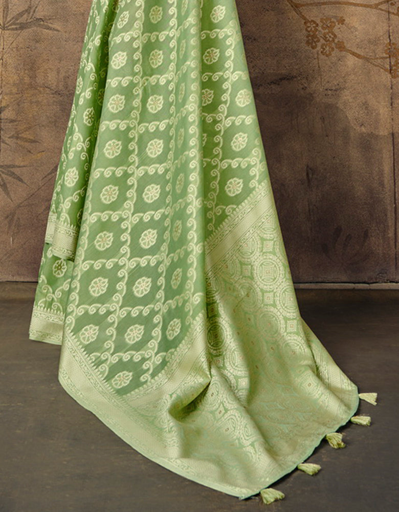 Ashavali Bandhej Saree Pear Green (KV/V4)