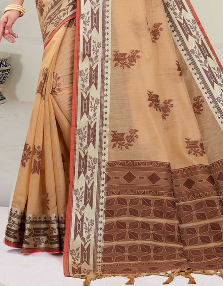 Kaasta Cotton Saree Pastel Orange (KV/V1)