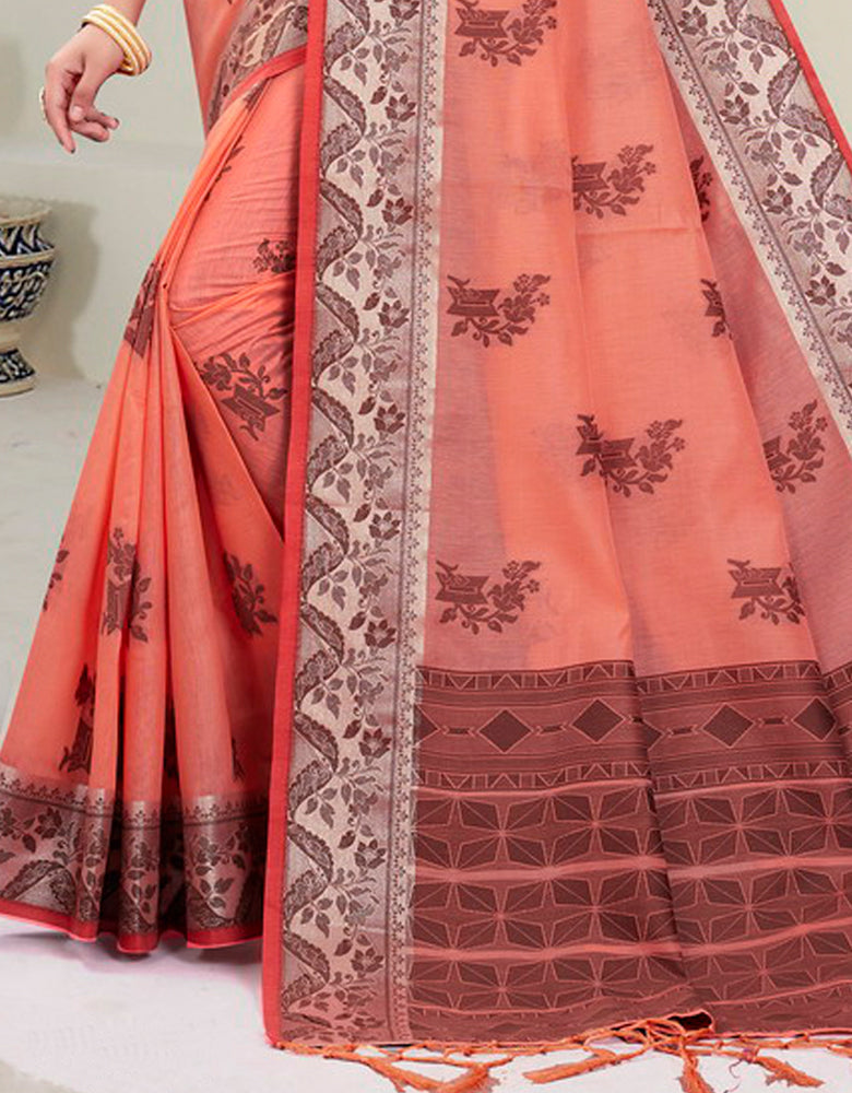 Kaasta Cotton Saree Peach (KV/V1)