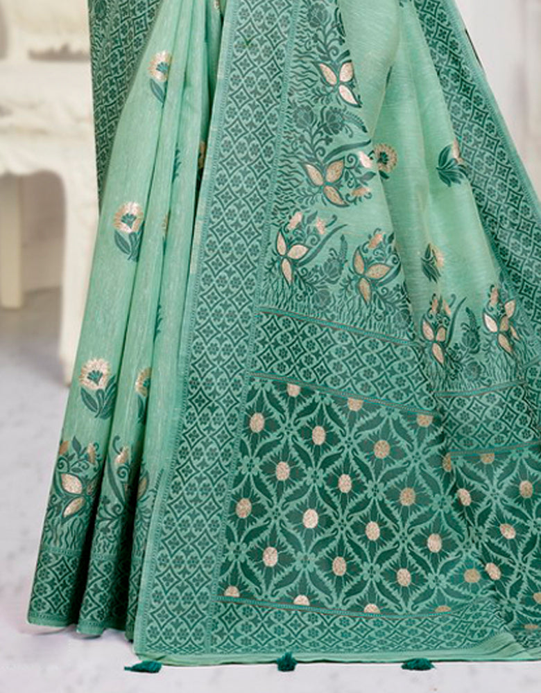 Malhari Cotton Saree Teal Green (KV/V1)