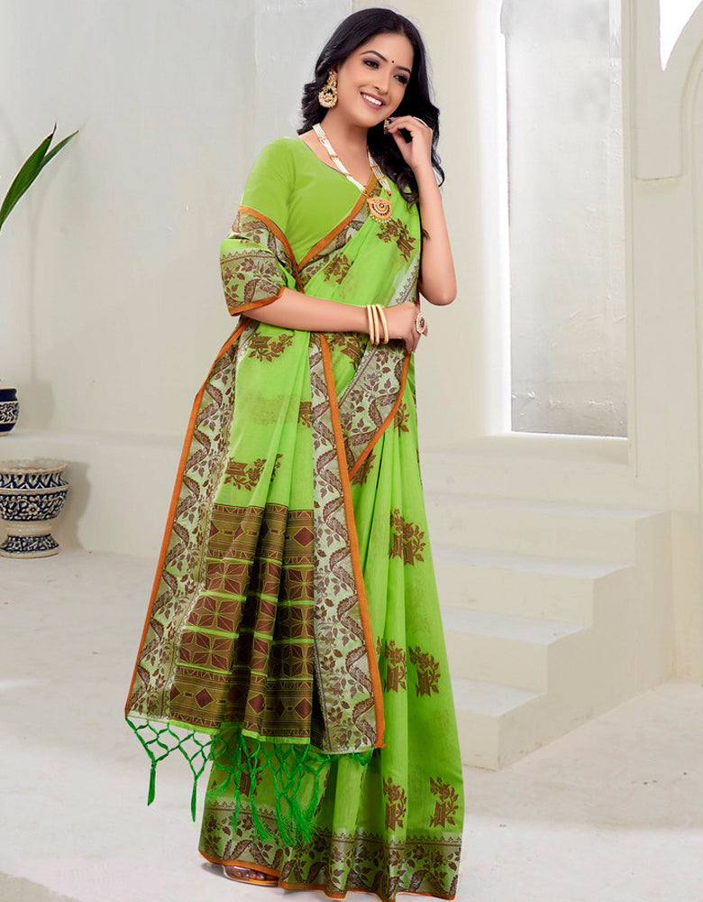 Kaasta Cotton Saree Lush Green (KV/V1)