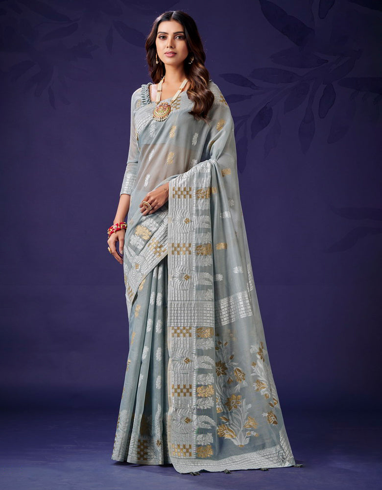 Kaasta Cotton Saree Grey (KV/V8)