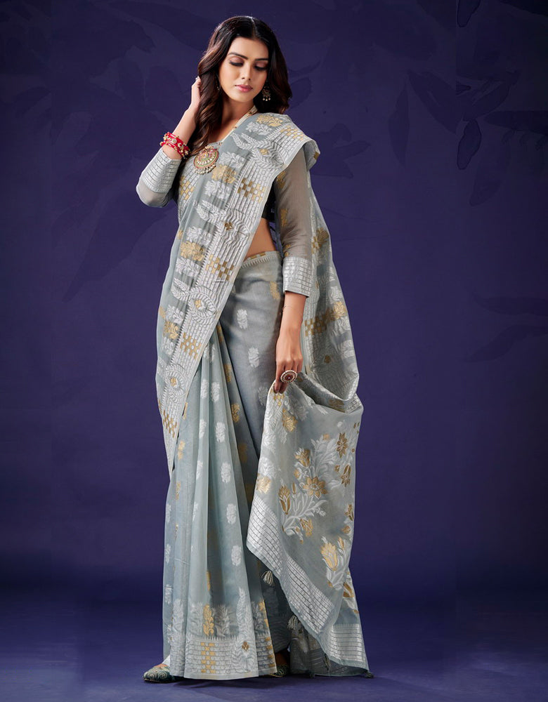 Kaasta Cotton Saree Grey (KV/V8)