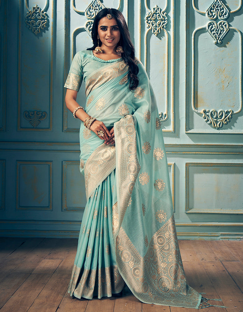 Malhari Cotton Saree Sky Blue (KV/V5)