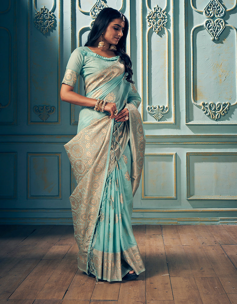 Malhari Cotton Saree Sky Blue (KV/V5)