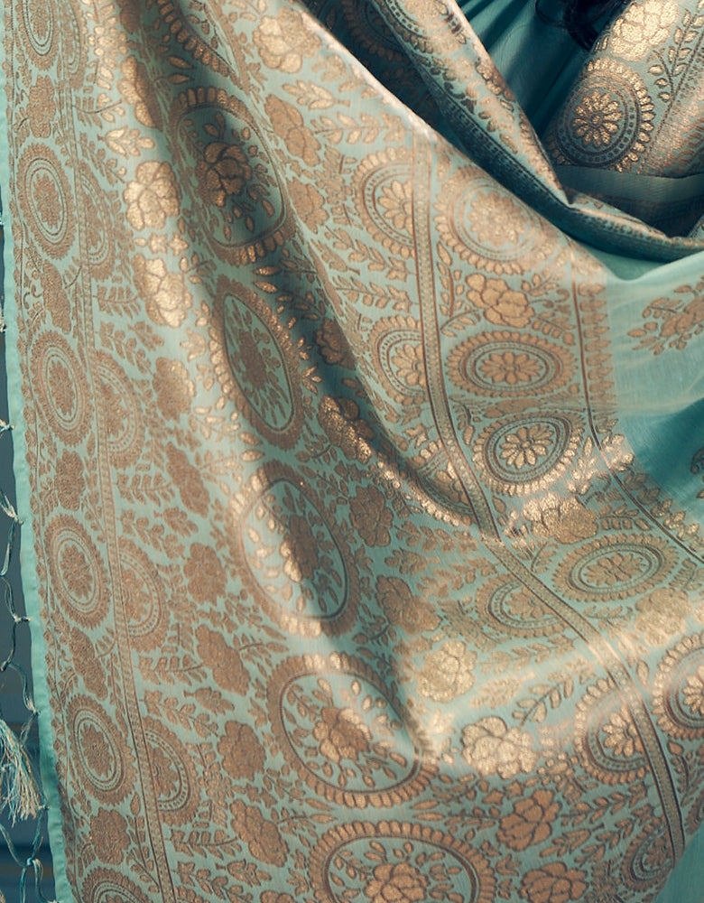 Malhari Cotton Saree Sky Blue (KV/V5)