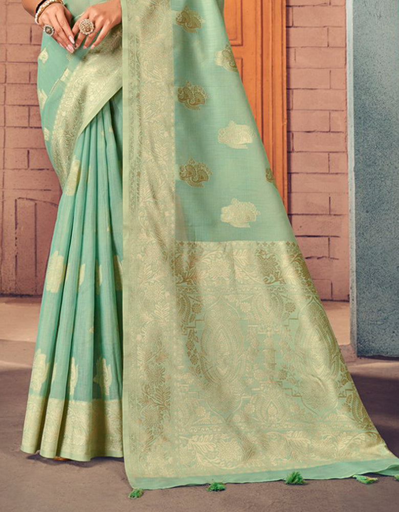 Kaasta Cotton Saree Mint Green (KV/V4)