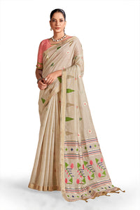 Aastha Cotton In Beige With Neon Pink And Green