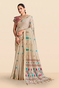 Aastha Cotton In Beige With Hot Pink And Teal