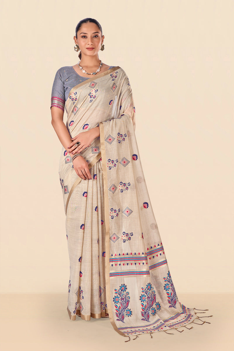 Barkha Cotton In Beige and Dark Blue