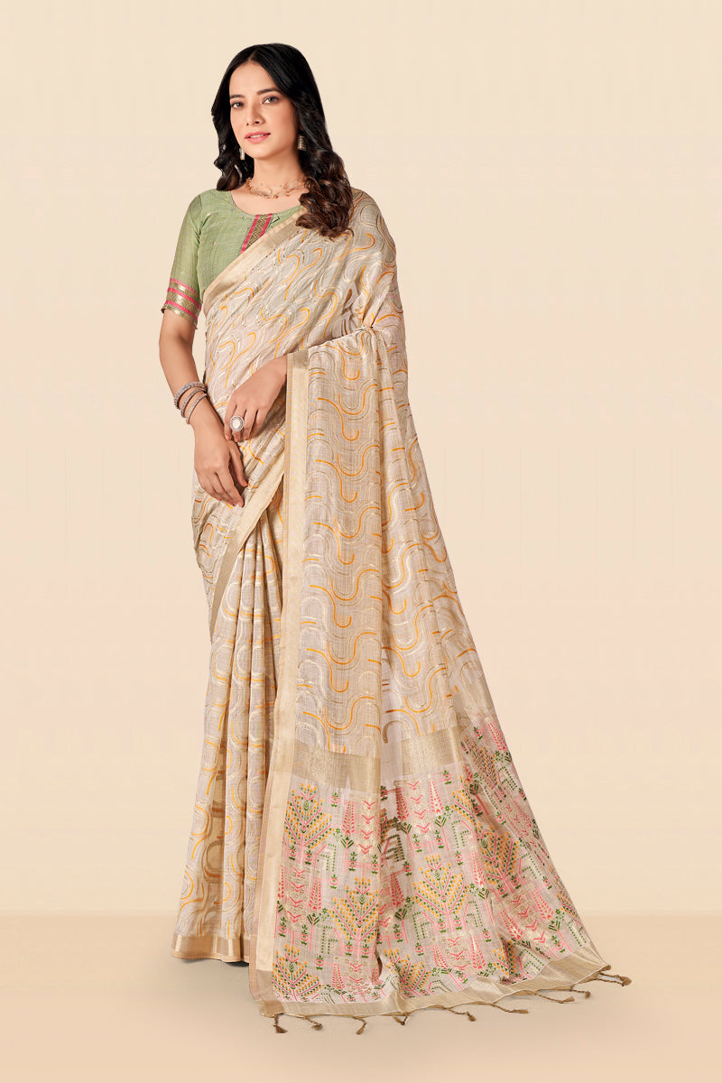 Zaika Cotton In Beige And Yellow