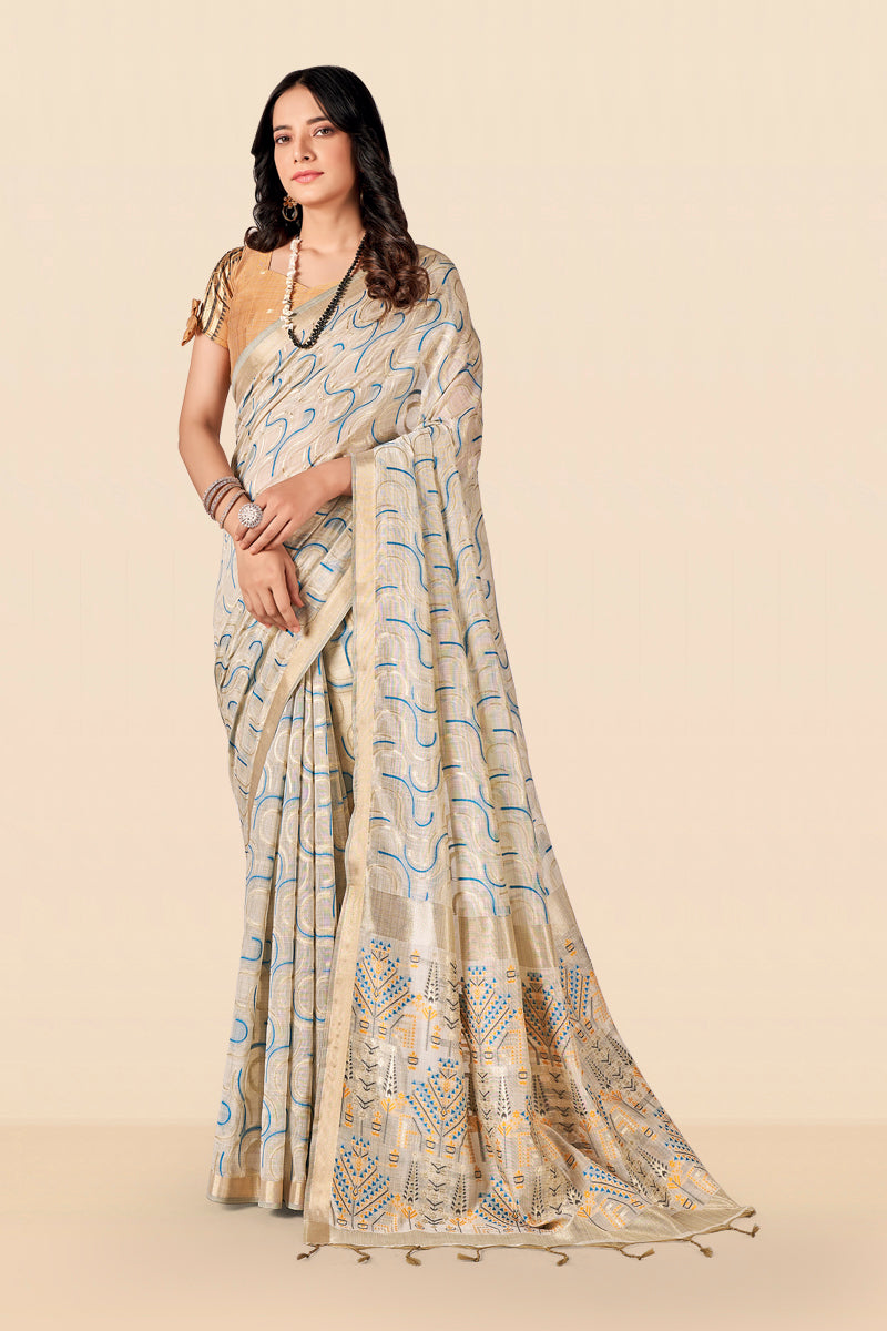 Zaika Cotton In Beige And Blue