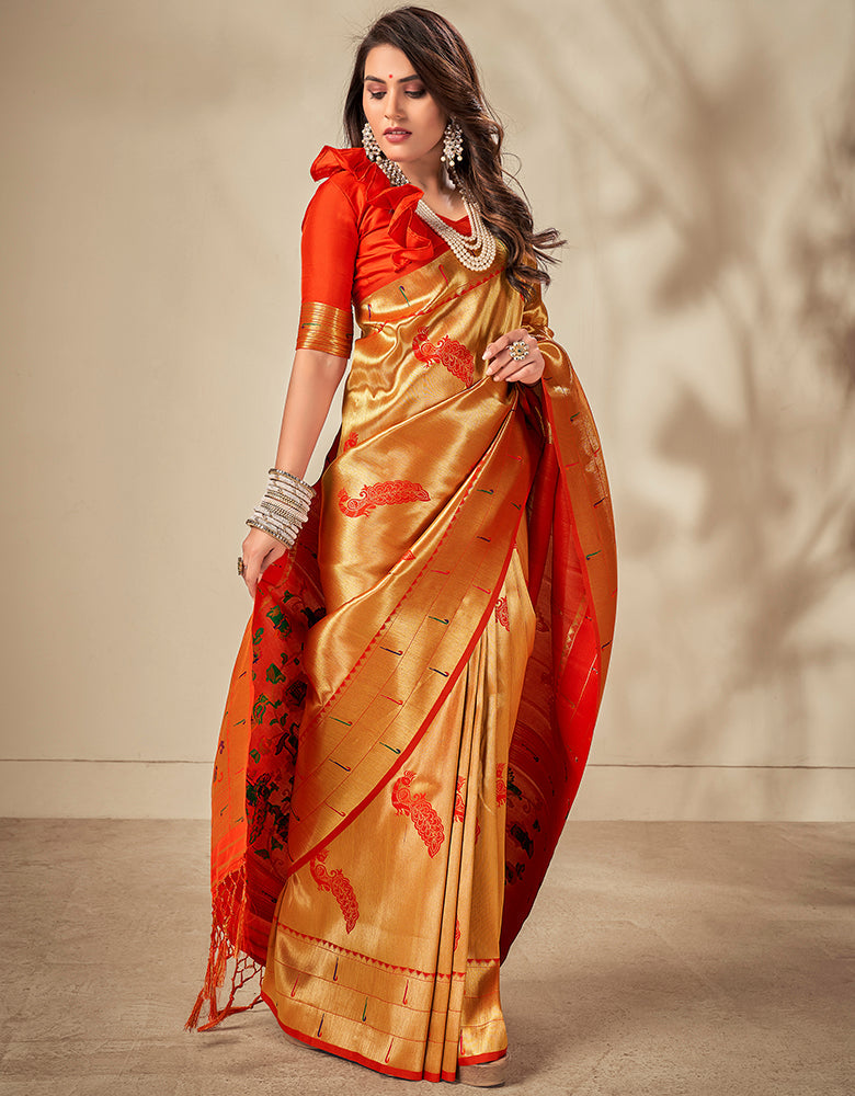 Pashu Silk Zari Silk Amber