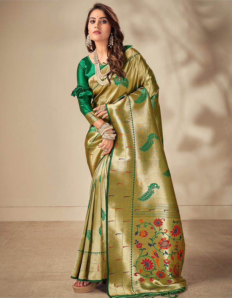 Pashu Silk Zari Silk Emerald Green