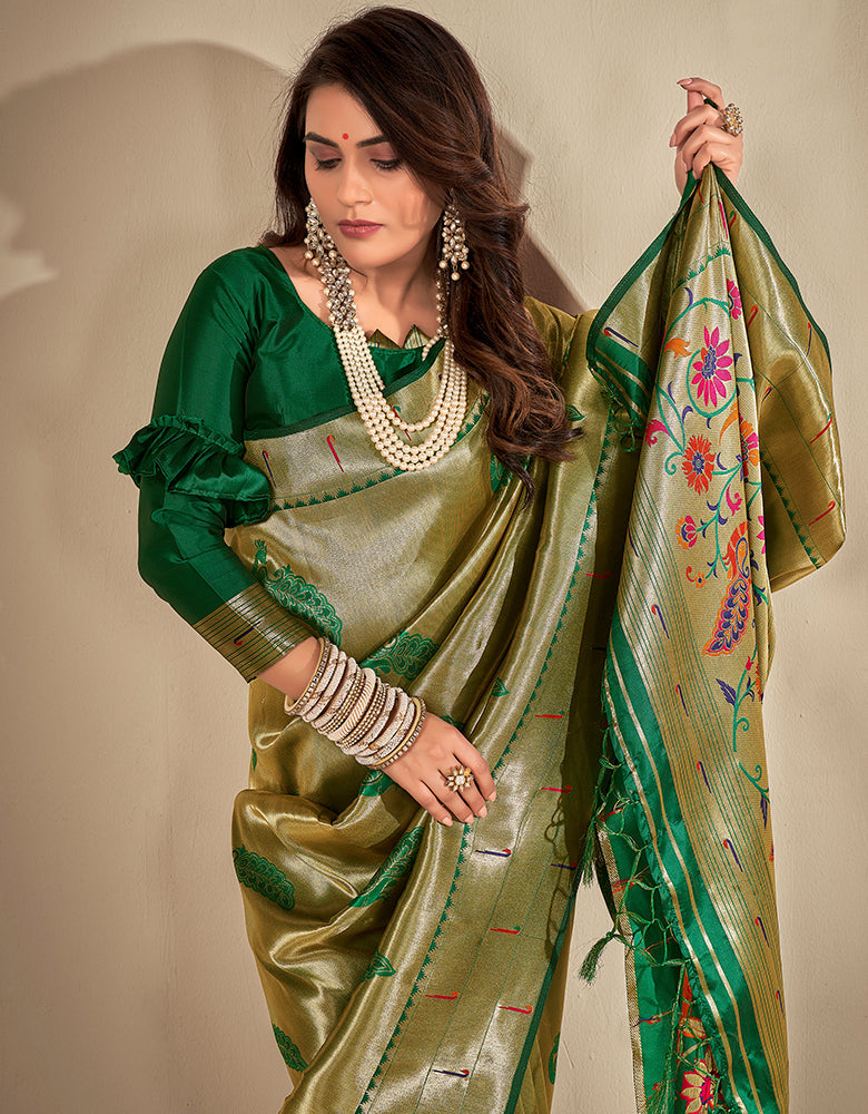 Pashu Silk Zari Silk Emerald Green