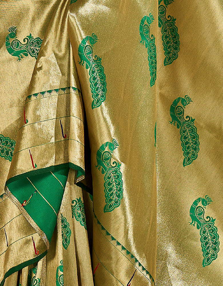 Pashu Silk Zari Silk Emerald Green